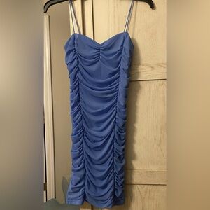 Elegant Blue Ruched Dress